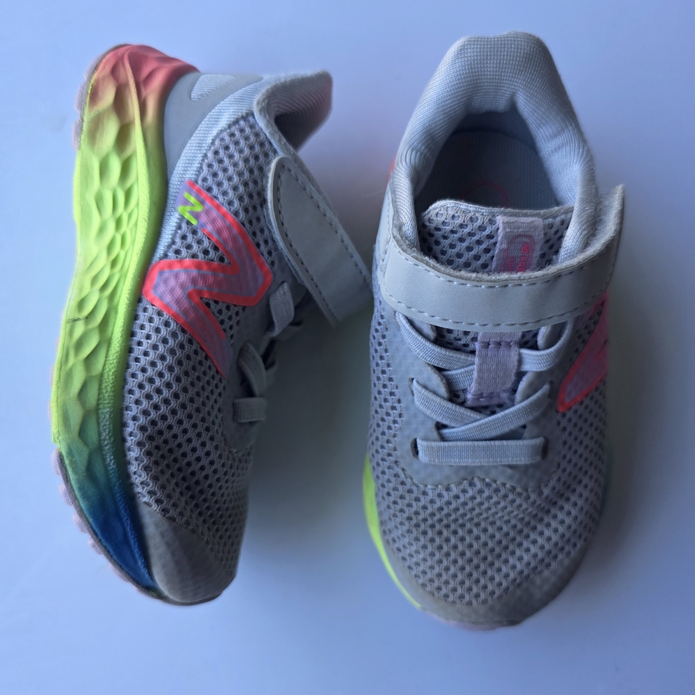 New Balance Kids Gray Sneakers with Rainbow Sole